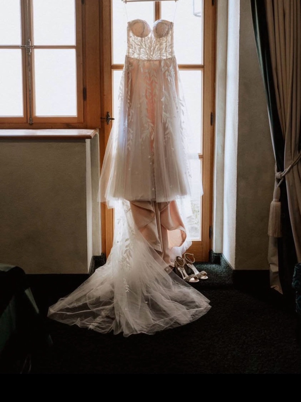 Strapless Ivory A-Line Wedding Dress with Sheer Train